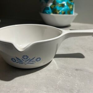 CorningWare White and Blue Floral Saucepan